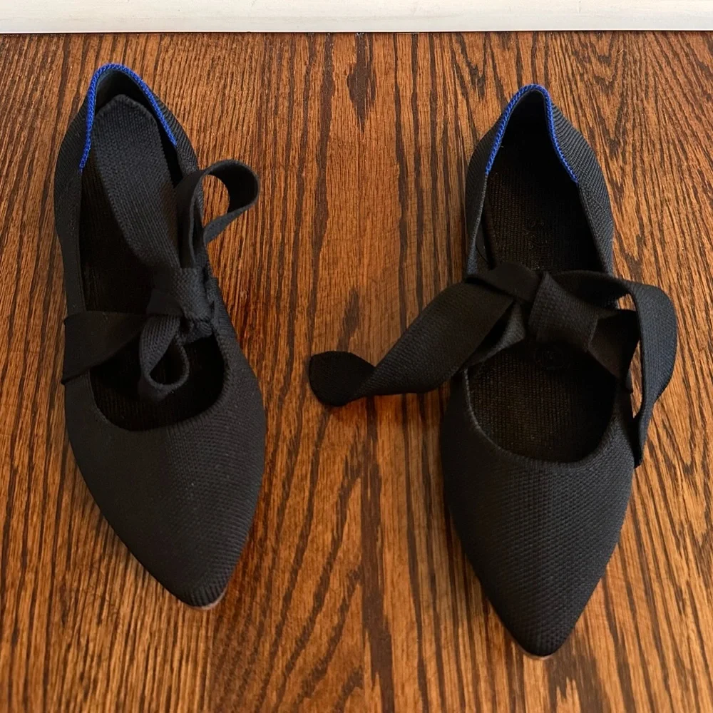 Rothy's Black Pointed Bow Knit Flats